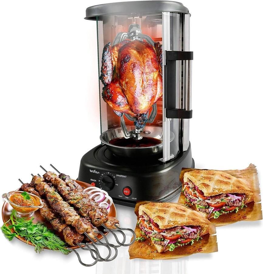 Verticale Oven Draaiende Grill Kebabs Grillen Gelijkmatige Hitte 22 Quarts Zwart