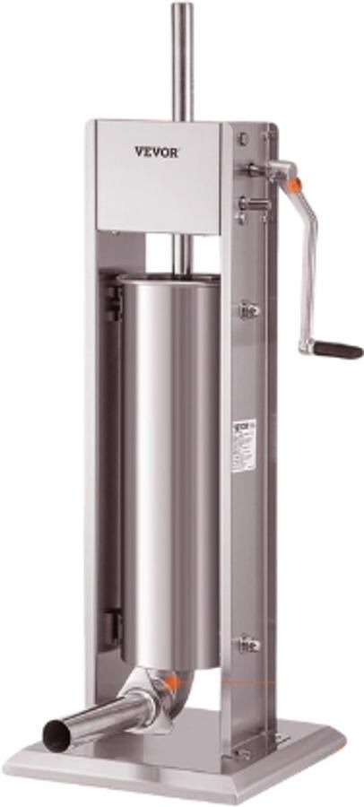 Verticale RVS Worstenvuller 5L Handmatig SAS 304 Roestvrijstaal Inclusief 4 Vulbuizen & Accessoires 52cm