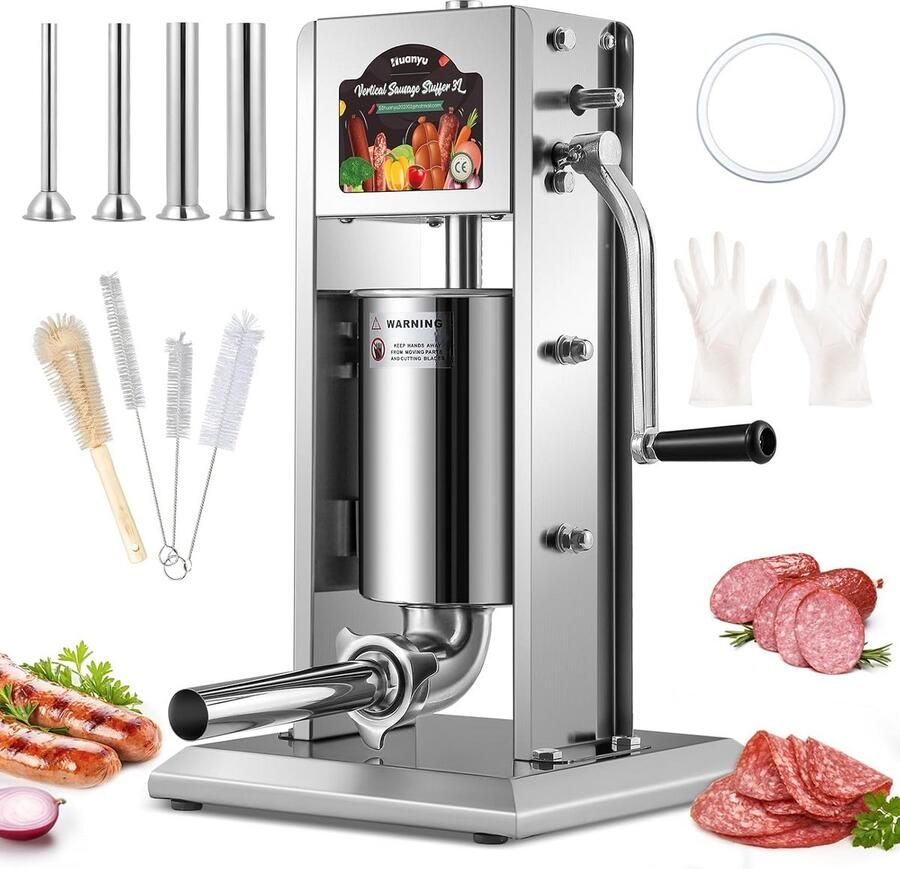 Verticale Worstenvuller 3L Handmatig met 4 Vulkokers Roestvrij Staal Worstmaker voor Thuisgebruik