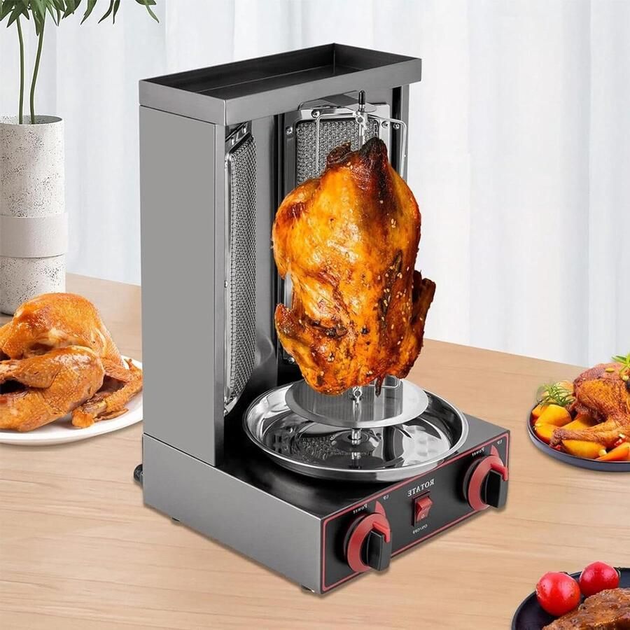 Vertikale Grill Kebab Machine Thuis Koken 360 Graden Rotatie 13 kg capaciteit Zilver