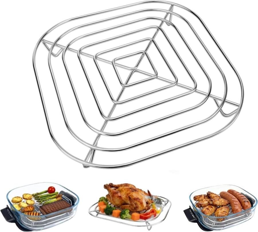 Vervangend grillrooster 20 x 20 x 3 cm van roestvrij staal compatibel met airfryer-accessoires vaatwasmachinebestendig rooster voor airfryer