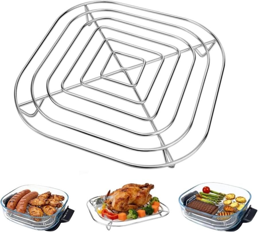 Vervangend grillrooster Airfryer rooster Gelijkmatige luchtcirculatie Roestvrij staal 20 x 20 cm Zilverkleurig