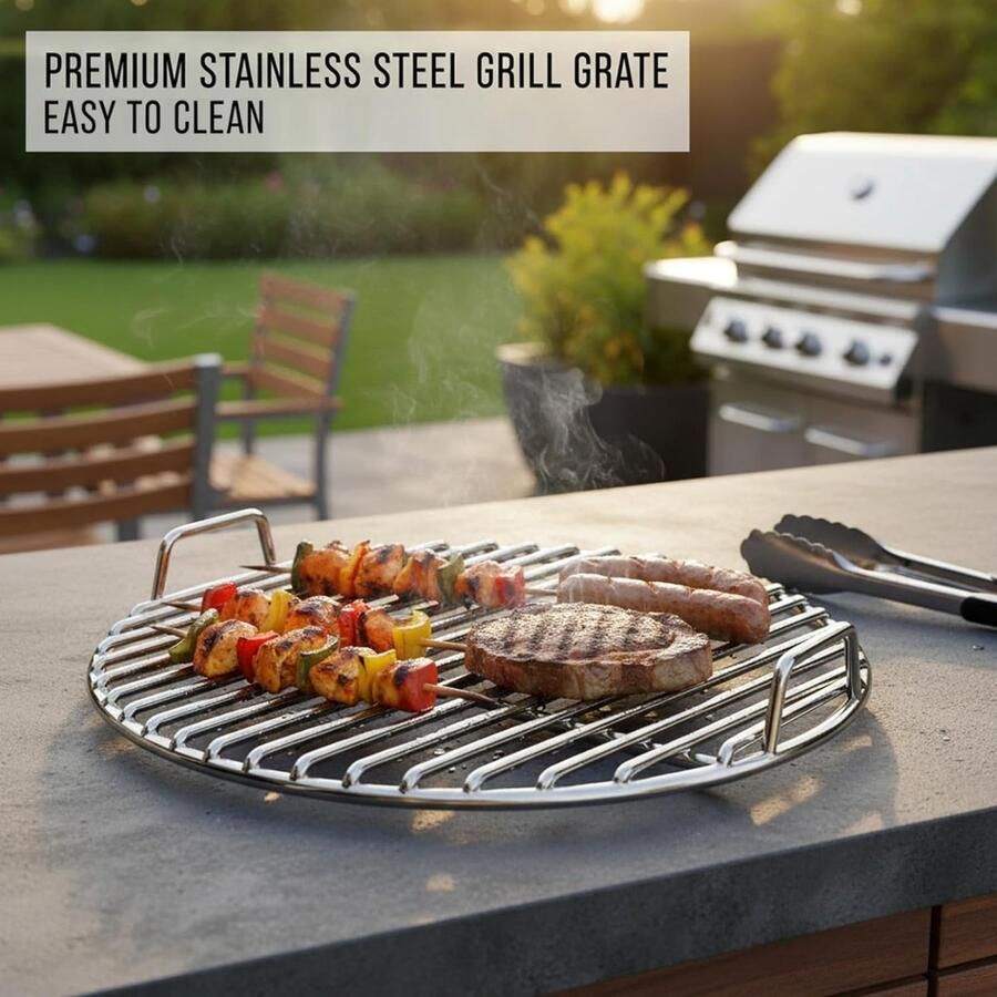 Vervangend Grillrooster RVS Rooster Buiten Koken Extra Dik Met Handvat 33 cm Diameter Zilver