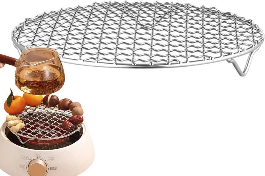 Vervangend grillrooster Stalen rooster Barbecue koken Hittebestendig staal 26 cm diameter Zilverkleurig