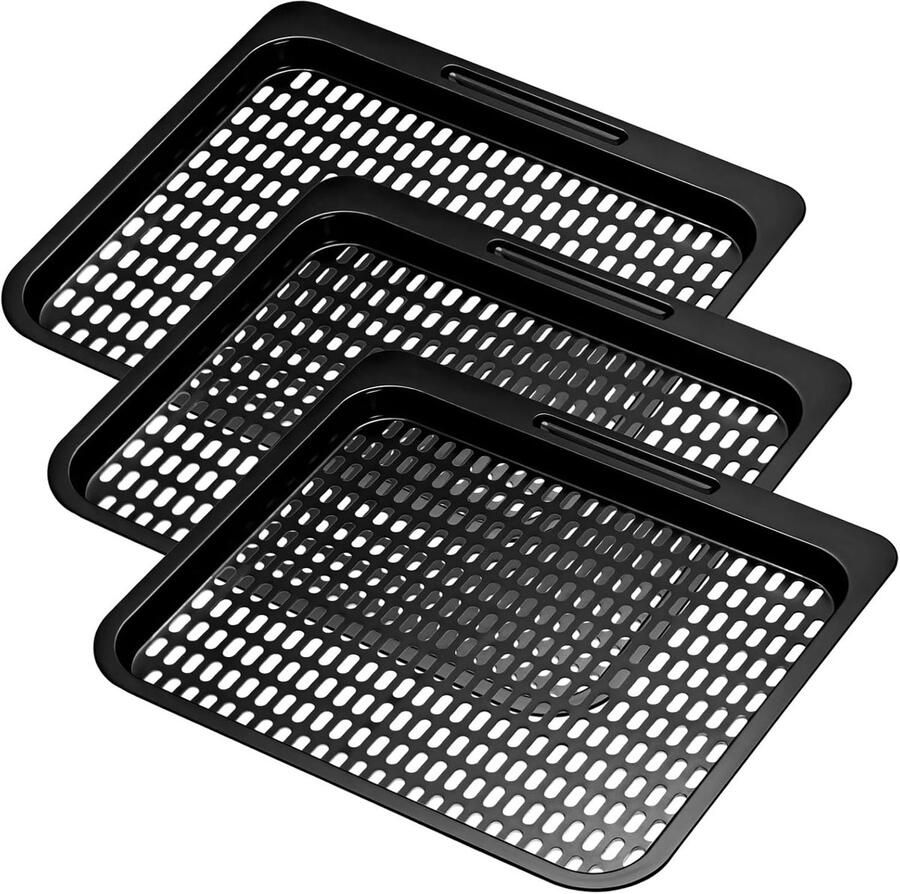 Vervangende Bakken Airfryer Lades Gelijkmatig Koken Antiaanbak Oppervlak 3 stuks 25cm Zwart