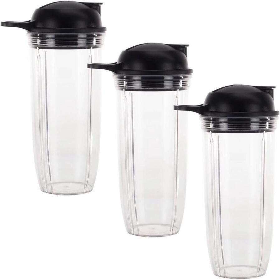 Vervangende Bekers en Deksel Reserveonderdelen Blender Smoothies Maken 32 Oz Capaciteit 3 Stuks Transparant