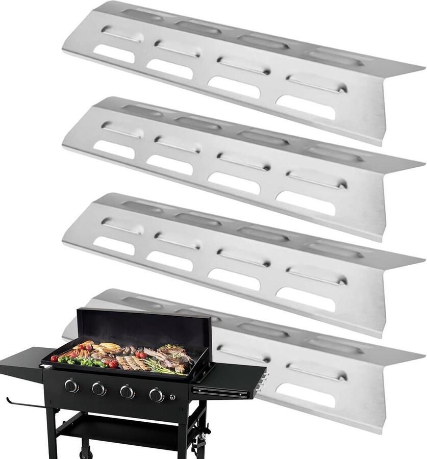 Vervangende Grillplaten Beschermplaten Barbecue Beschermen Roestvrij Staal 42 x 12.6 x 6.5 cm Zilver