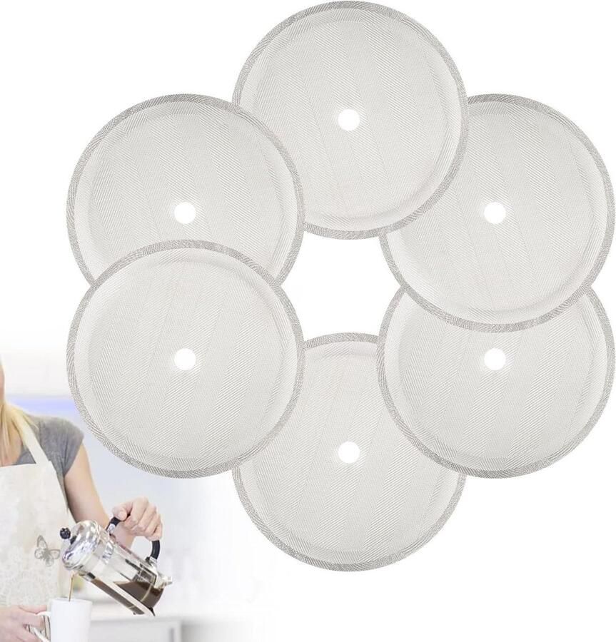 Vervangingsfilters voor French Press Koffiezetter Set van 6 RVS 10 cm Geschikt voor 1000 ml 8 Kopjes Koffie Ideaal voor Koffie Liefhebbers en Thuisgebruik
