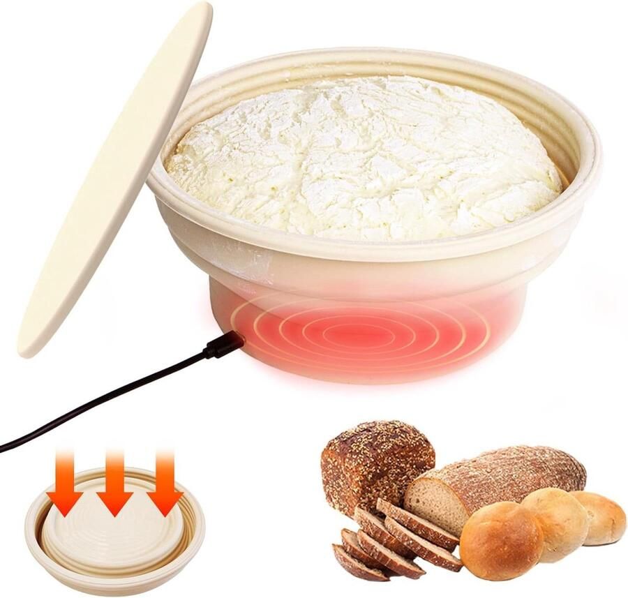 Verwarmbare Gistingskom Brood Fermentatie Kom Deeg Laten Rijzen Opvouwbaar Siliconen Ontwerp 9 inch Beige