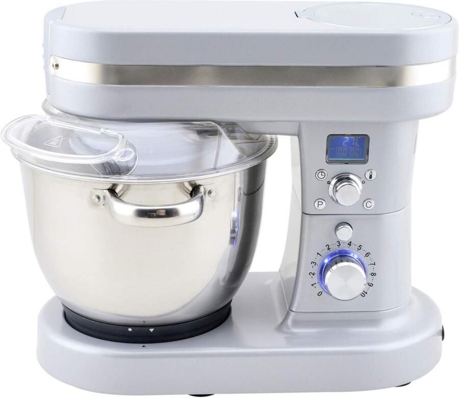 Verwarmbare Keukenmachine met Kookfunctie 5.5L RVS Kom en 10 Snelheden