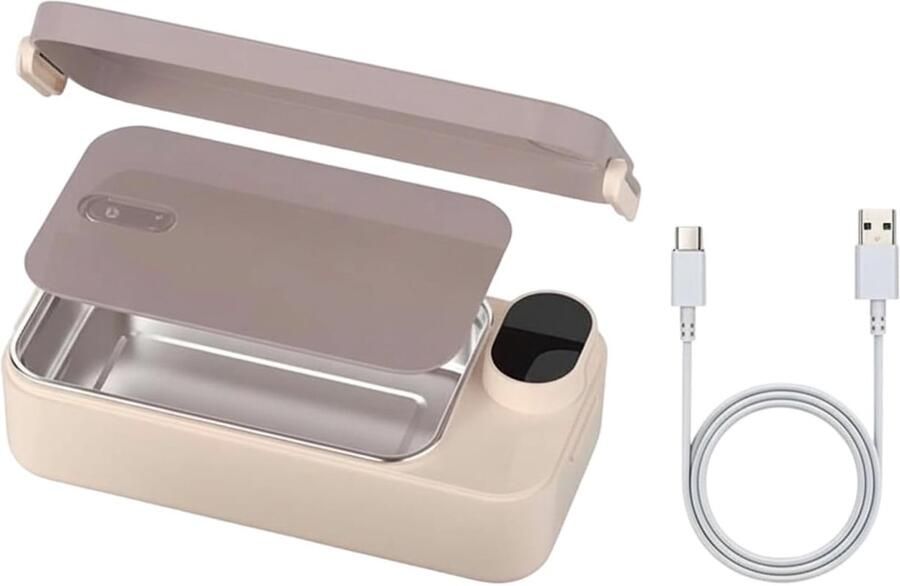 Verwarmbare Lunchbox Elektrische Boterhamtrommel Warme Maaltijd Onderweg 900ml Roestvrij Staal 26x12x7cm Roze