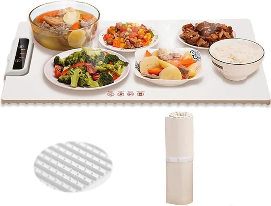 Verwarmbare Warmhoudplaat Elektrische Warmhoudmat Eten Warm Houden Instelbare Temperatuur 38x60cm Wit