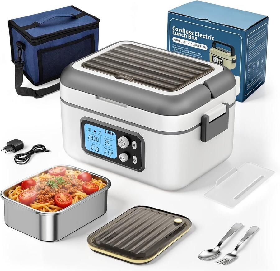 Verwarmde kom Elektrische lunchbox Warme maaltijd onderweg Geïntegreerd verwarmingselement 1.5 liter Grijs