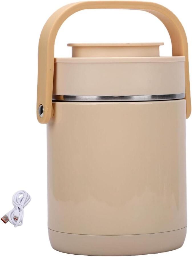 Verwarmde Lunchbox Draagbare Maaltijdcontainer Warme Maaltijden Onderweg USB Aangedreven Verwarmingssysteem 16 Liter Beige