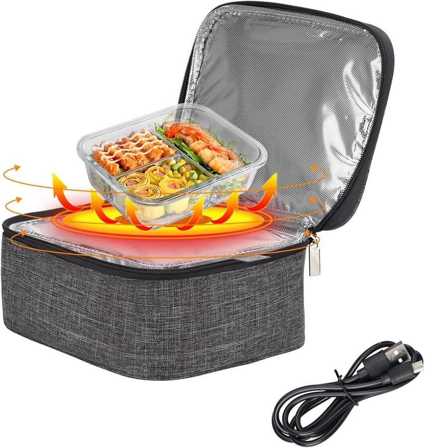 Verwarmde Lunchbox Draagbare Oven Warm Eten Snelle Verwarming 21x16x8cm Grijs