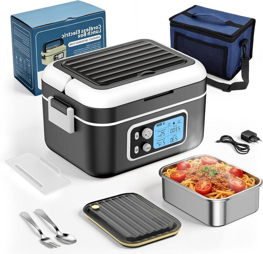 Verwarmde Lunchbox Elektrische Boterhamtrommel Warme Maaltijden Onderweg Dubbele Isolatie 15 liter Grijs