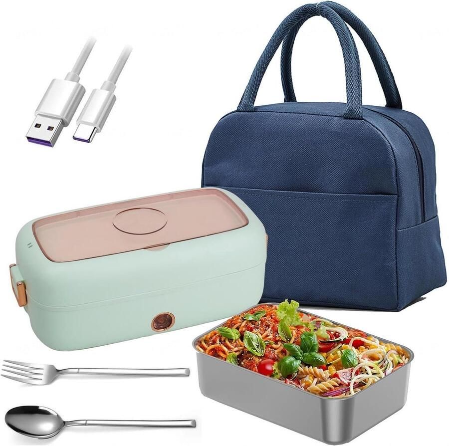 Verwarmde Lunchbox Elektrische Lunchbox Onderweg Eten USB Aangedreven 1.5 Liter Groen