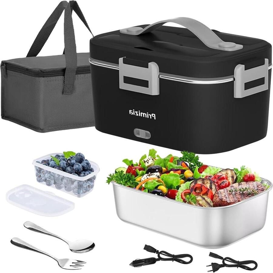 Verwarmde Lunchbox Elektrische Maaltijd Warme Maaltijden Draagbaar en Lekvrij 1.8 Liter Zwart