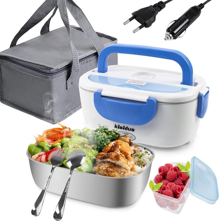 Verwarmde Lunchbox Elektrische Maaltijdkom Eten Opwarmen Dubbele Spanning 15 Liter Blauw