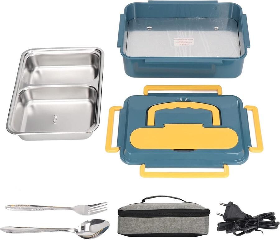 Verwarmde Lunchbox Elektrische Voedselwarmer Onderweg Eten Opwarmen Lekvrij en Compact 1.5 Liter Grijs