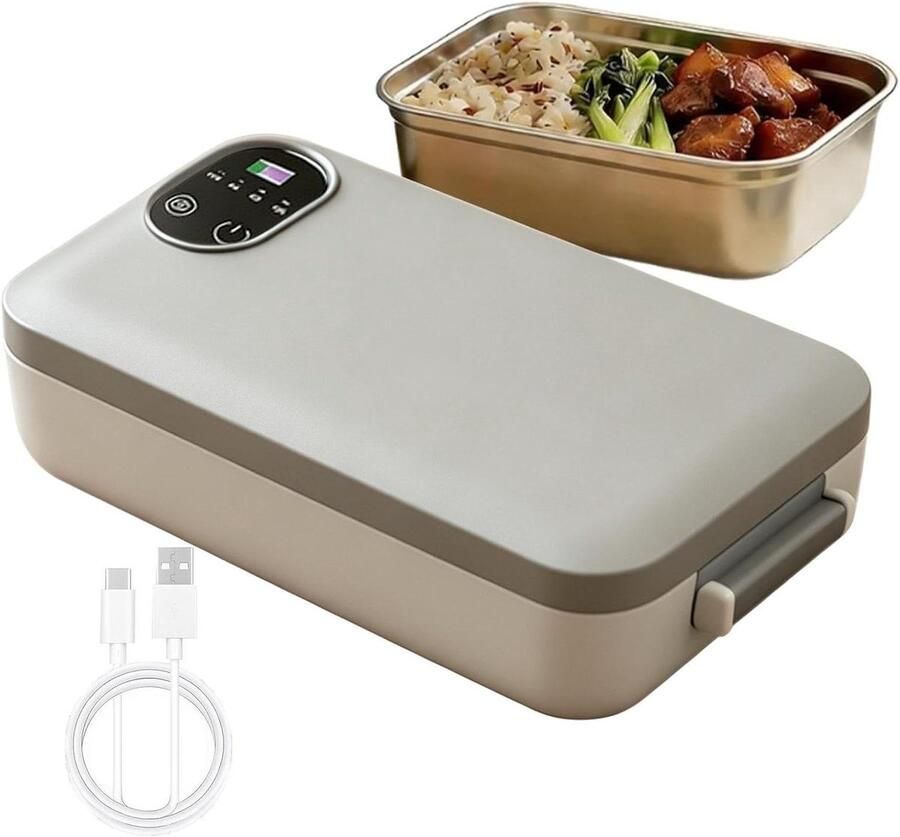 Verwarmde Lunchbox Maaltijdverwarmer Voedselcontainer Warme Maaltijden Onderweg Zonder Water Opwarmen 900 ml Grijs