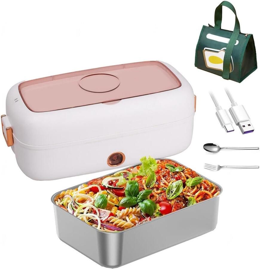 Verwarmde Lunchbox Verwarmer Warme Maaltijd Onderweg USB Elektrisch Verwarmbaar 1.5 Liter Wit