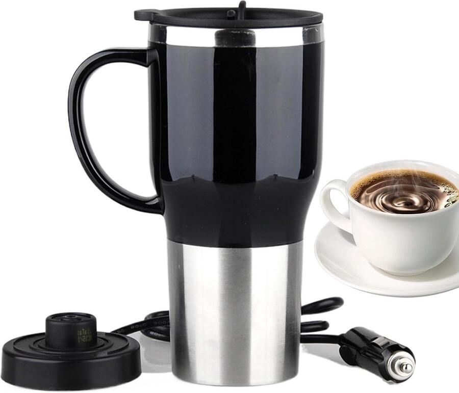 Verwarmde Reismok Auto Waterkoker Kop Warme Drankjes Onderweg Lekvrij Deksel 450 ml Zwart