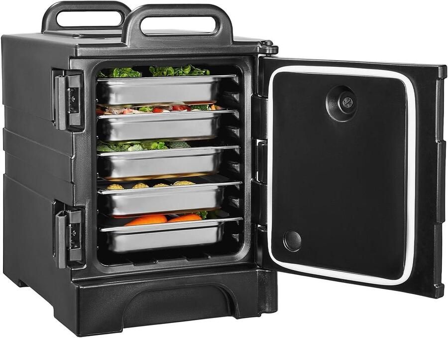 Verwarmde voedselcontainer Isolatiebox voor eten warm houden Dubbele gespen 75 Liter Zwart