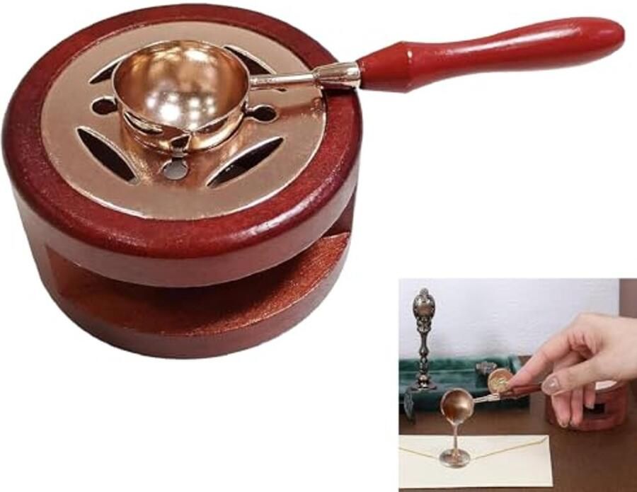 Verwarmer Wax Sealer Wax Oven Gereedschap Vintage Houten Wasverwarmer Kit Vintage Warmer Waszegel Kit Wax Verwarmer met Smeltlepel Wasafdichting