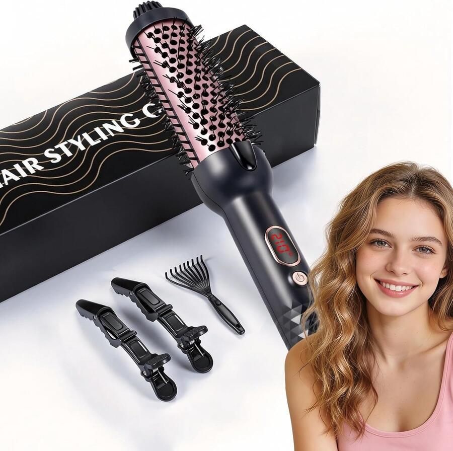 Verwarmingsborstel 38 mm Thermal Brush 3-in-1 LCD 100-210 °C gladmaken zachte krullen volume anti-kroes ionen-design 5 temperatuurinstellingen snel opwarmen (stijl 2)