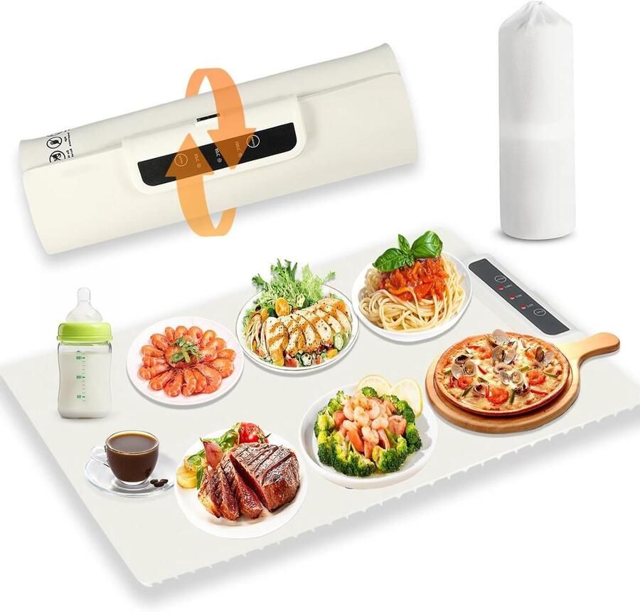Verwarmingsdienblad Elektrisch Oprolbare Mat Buffet Warm Houden Instelbare Temperatuur 60 x 38 cm Zwart