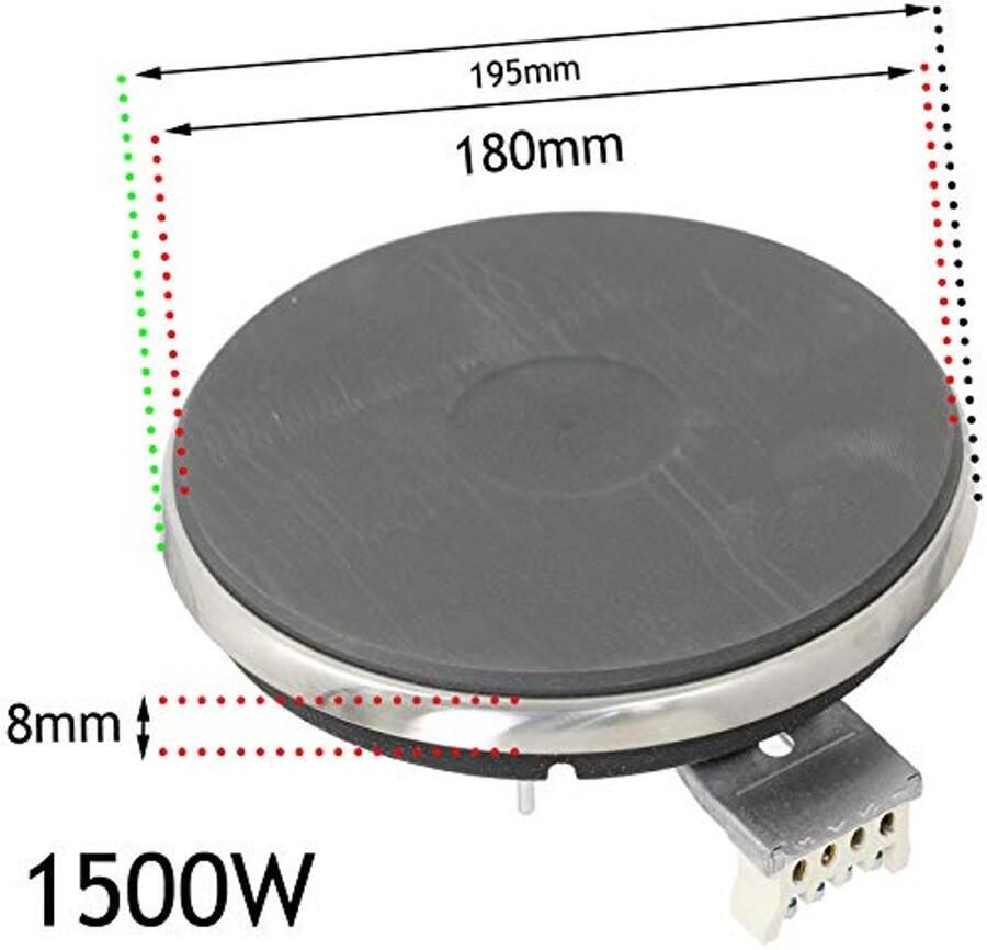 Verwarmingselement Kookplaat Reserveonderdeel Oven Elektrische Kookplaat Reparatie 1500 Watt Vermogen 180mm Diameter Zilverkleurig