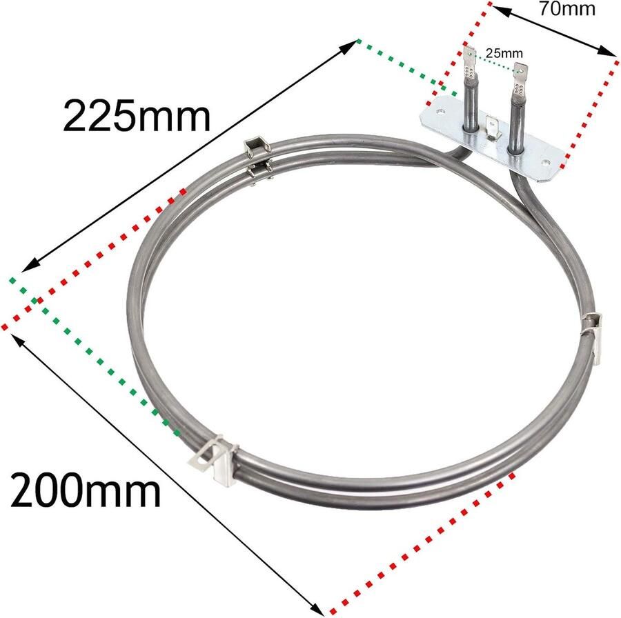 Verwarmingselement Oven Circulatie Element Oven Reparatie 2-Turns Cirkelvormig 1800W 225mm Zilver
