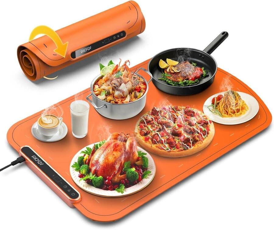 Verwarmingsmat Eten Buffet Warmer Gerechten Warm Houden 7 Temperatuurstanden 60 x 40 cm Oranje