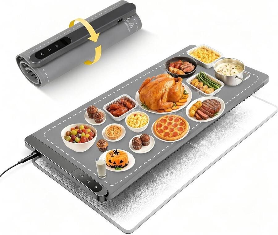 Verwarmingsmat Eten Warmhoudplaat Buffet Maaltijden Warm Houden Extra Groot Oppervlak 109 x 40cm Grijs