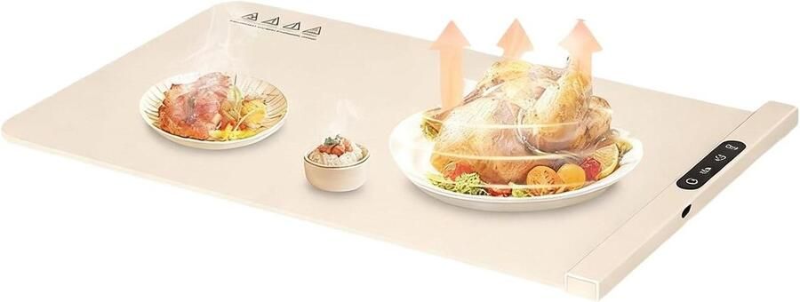 Verwarmingsmat voor Voedsel Opwarmbord Silicone Eten Warm Houden Constante Uniforme Warmte 62x38 cm Crèmekleurig