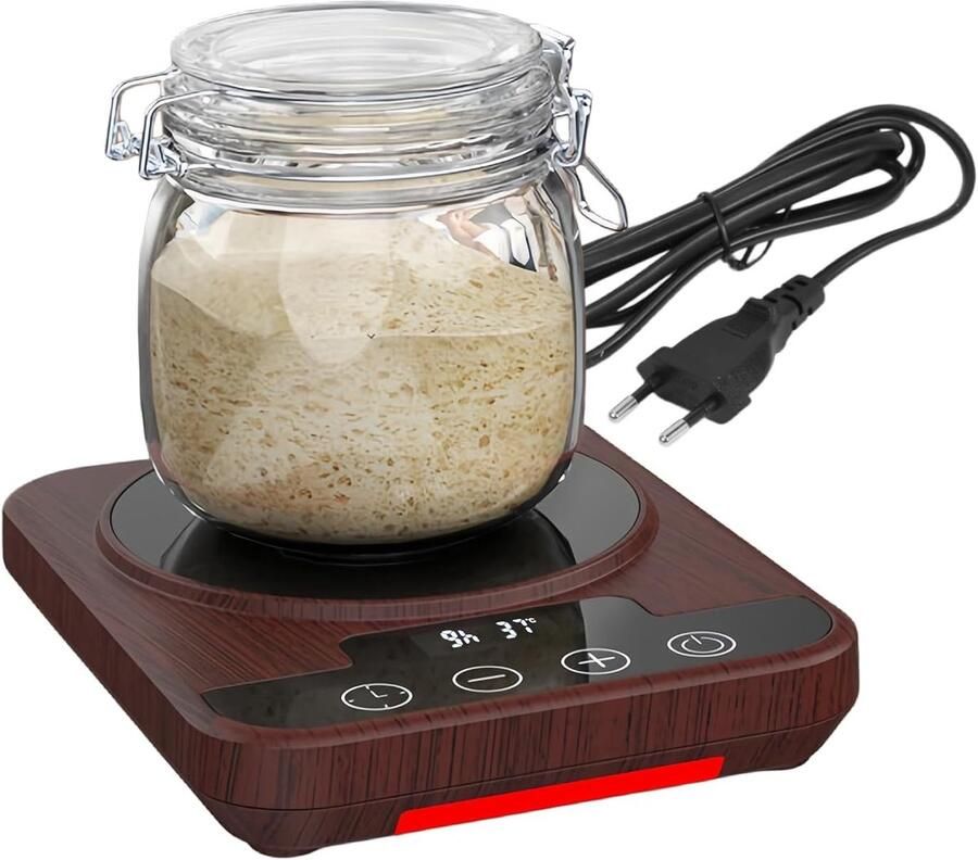 Verwarmingsmat voor zuurdesemstarter Digitaal display Timer van 1–12 uur Warmhoudplaat Nauwkeurige temperatuurregeling 21–38°C Geschikt voor brooddeeg‑fermentatie en thuisbakken ABS Bruin Fermentatieverwarmer Thermostaat