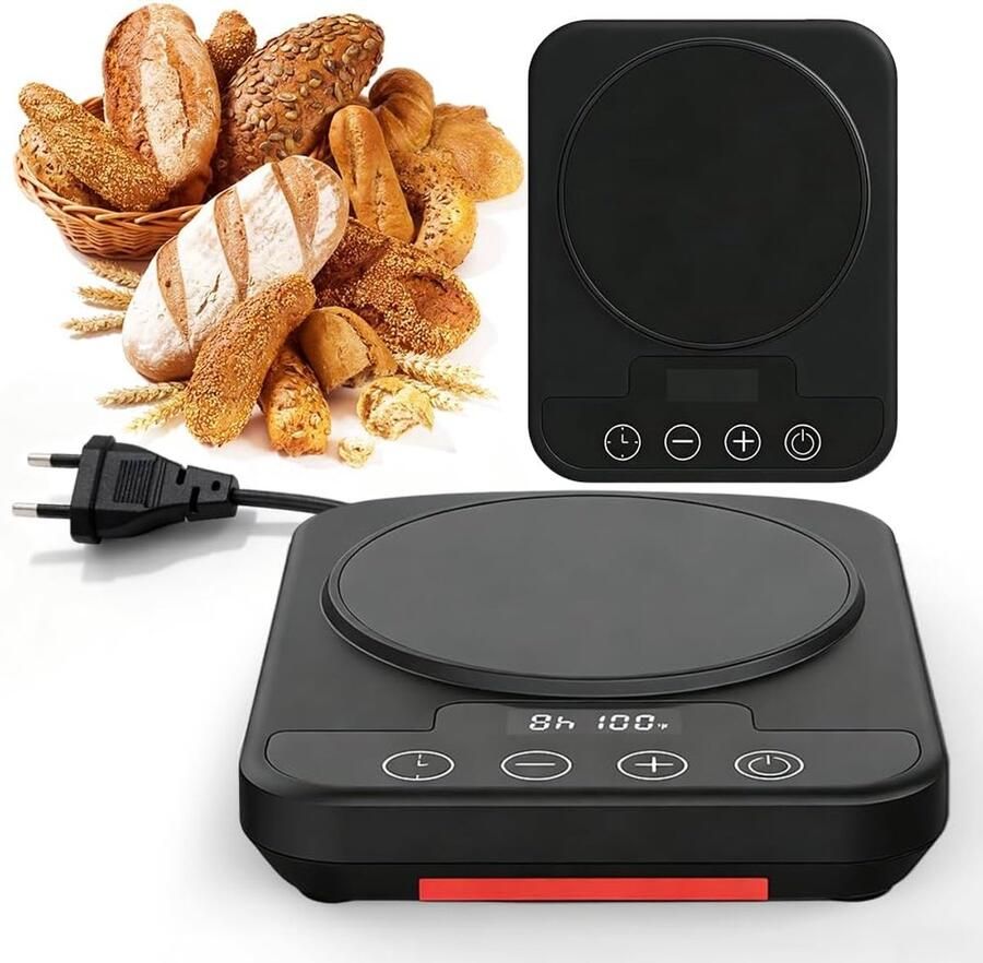 Verwarmingsmat voor zuurdesemstarter Digitaal display Timer van 1–12 uur Warmhoudplaat Nauwkeurige temperatuurregeling 21–38°C Geschikt voor brooddeeg‑fermentatie en thuisbakken ABS Zwart Fermentatieverwarmer Thermostaat