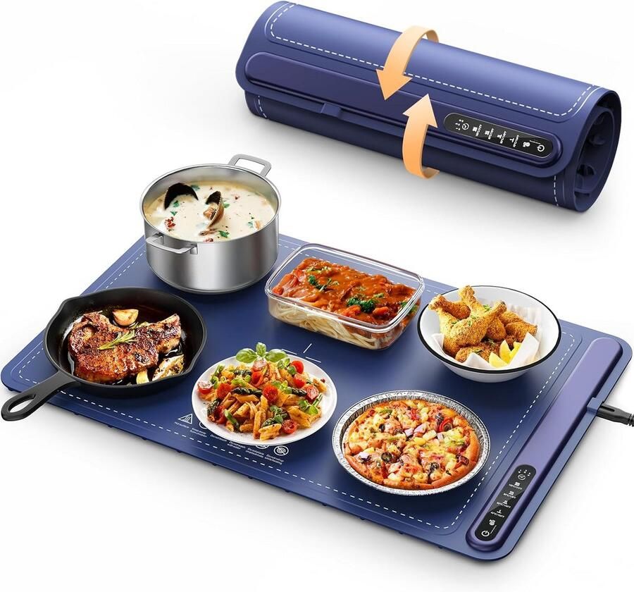 Verwarmingsmat Warmhoudplaat Eten Warm Houden 4 Temperatuurstanden 61 x 40 cm Zwart