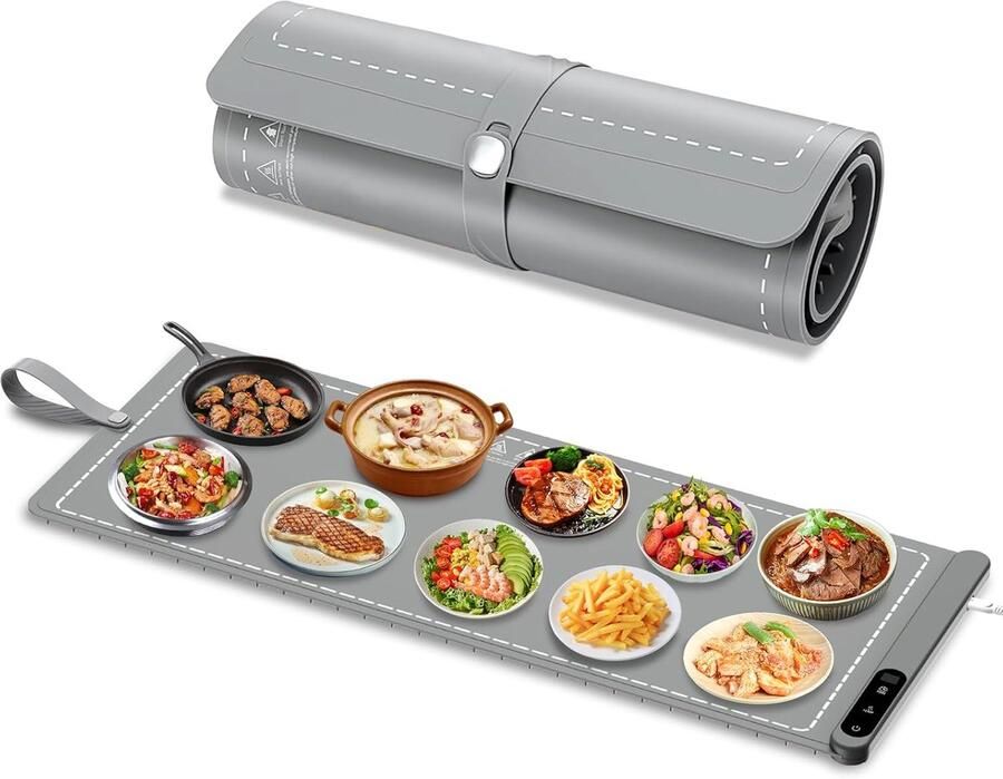 Verwarmingsmat Warmhoudplaat Voedsel Warm Houden Extra Groot Oppervlak 91x45 cm Grijs