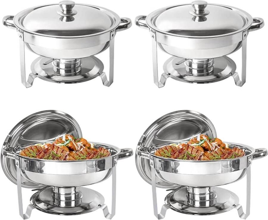 Verwarmingsset Buffet Gastronormbak Eten Warm Houden Roestvrij Staal 3.5 Liter Zilverkleurig