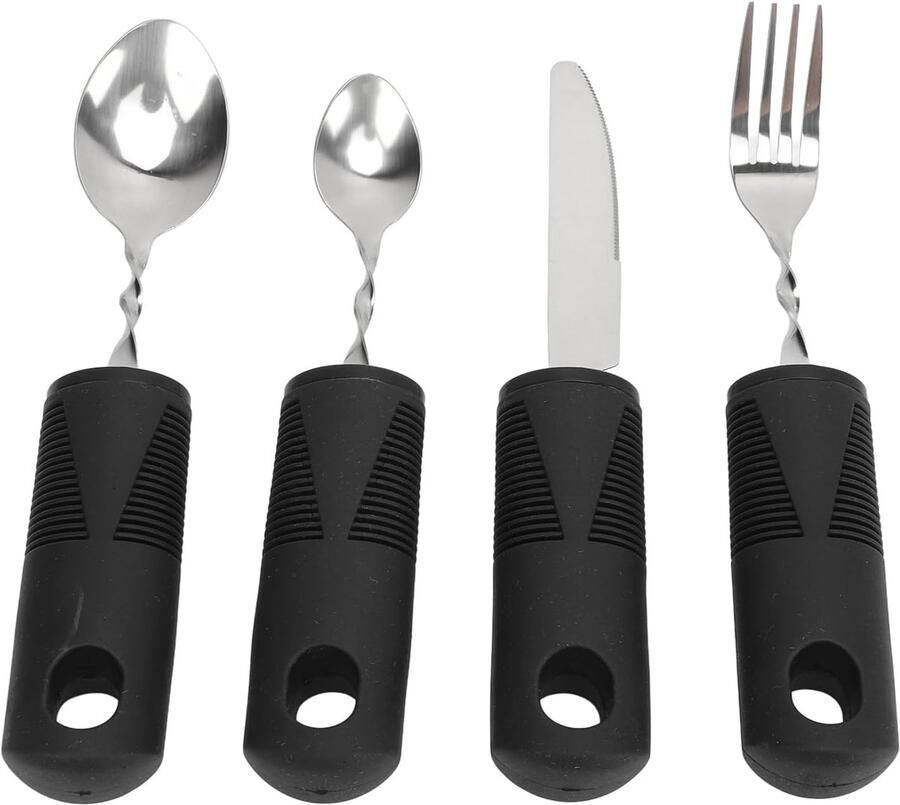 Verzwaarde bestekset Ergonomisch keukengerei Comfortabel eten Stabiliserend ontwerp 4 delig Zwart