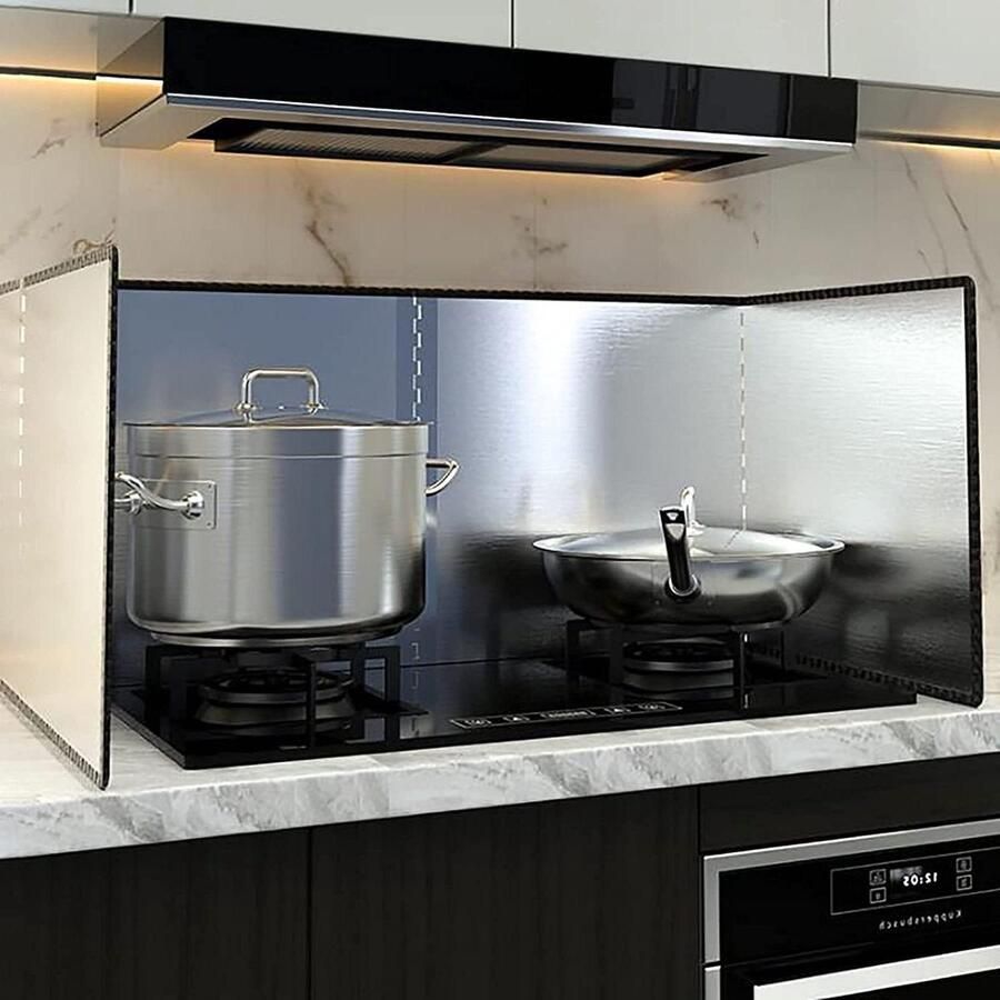 Vetscherm Keuken Olieplaat spatbord Schoon koken Opvouwbaar roestvrij staal Universeel formaat Zilverkleurig