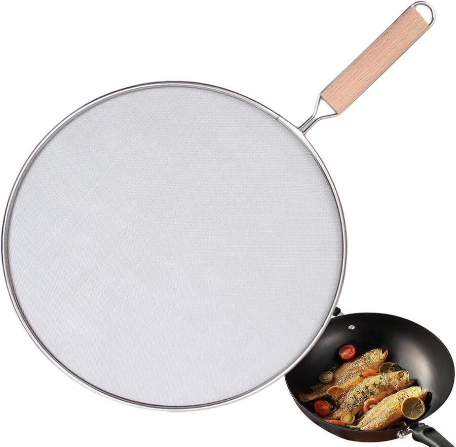 Vetspatbescherming Spatdeksel pan Schoon koken Fijnmazig roestvrij staal 33 cm Zilver