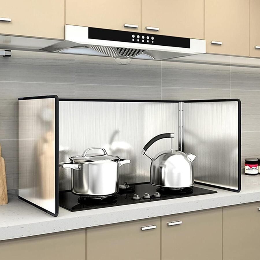 Vetspatscherm Roestvrij Staal Oliescherm Kookplaat Schoon Koken Opvouwbaar 3-zijdig 40x40x40cm Zilver