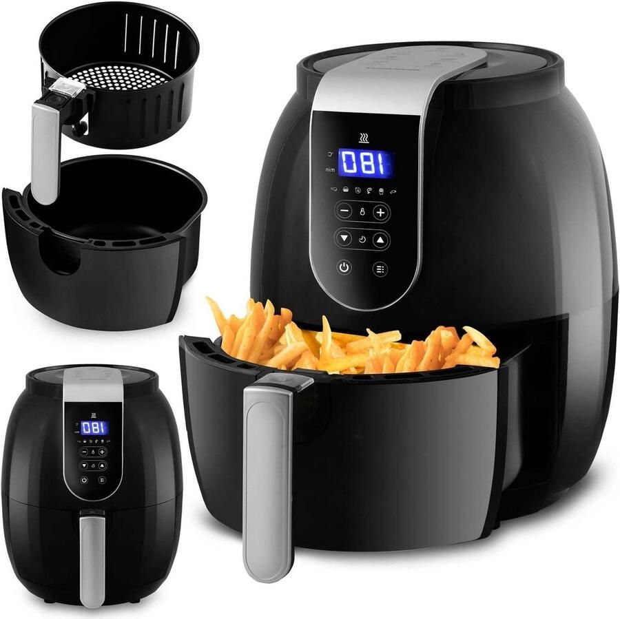 Vetvrije friteuse Hetelucht friteuse Airfryer Gezond koken Met display 26 liter Zwart zilver