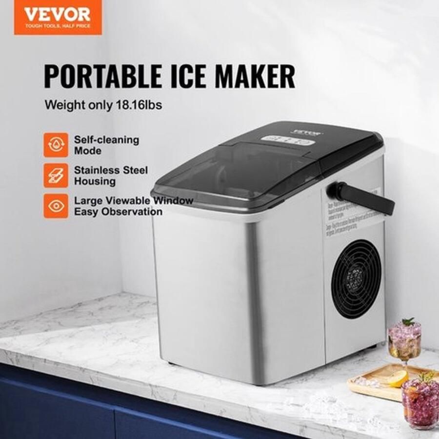 Vevor IJsblokjesmachine Ijsblokjes IJsblokjesmaker met IJsschep Per App Bestuurbaar Zelfreinigingsfunctie 105W 1.8lbs Zwart
