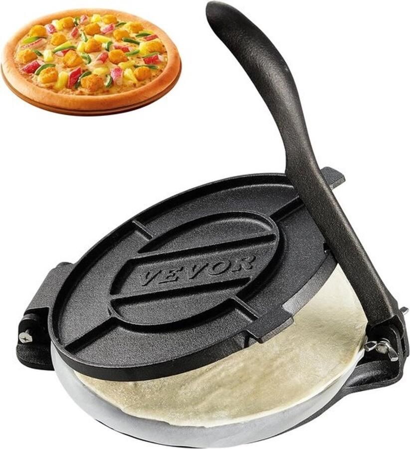 VEVOR Tortillapers pers van 8 inch voor tortilla s en roti zware gietijzeren tortilladora vooraf ingebakken pataconeramaker met 100 vellen bakpapier deegpers voor bloemtortilla s tawa en zilver