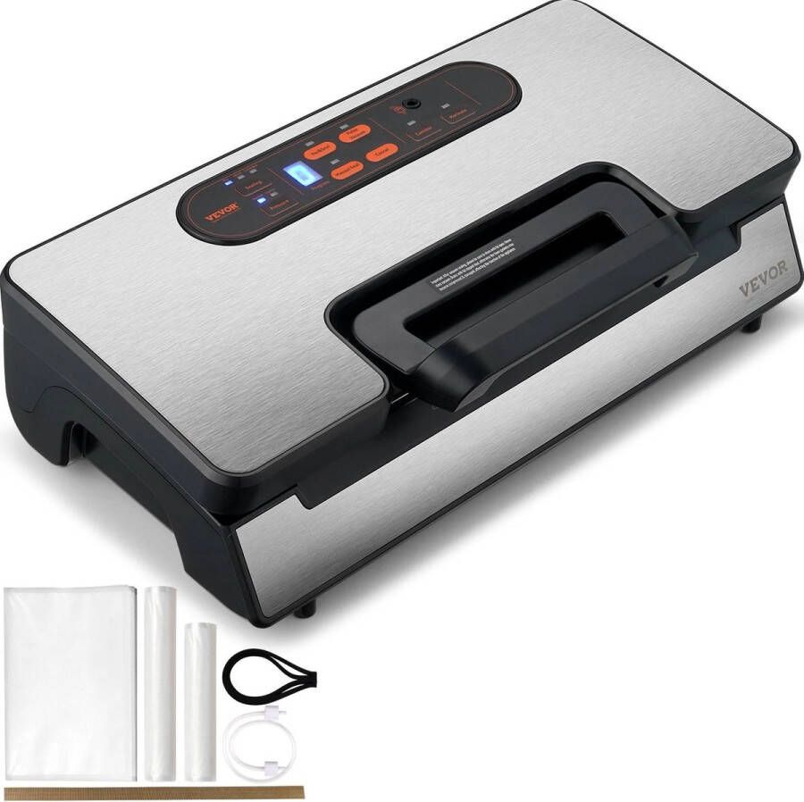 Vevor Vacumeermachine Vacuummachine Sealer apparaat Automatisch Dubbele vacuumpomp Vacuumzakken inbegrepen Multifunctioneel 30cm Seal lengte 130 Watt 90 KPA Voor groente fruit vlees vis en ander voedsel Zilver