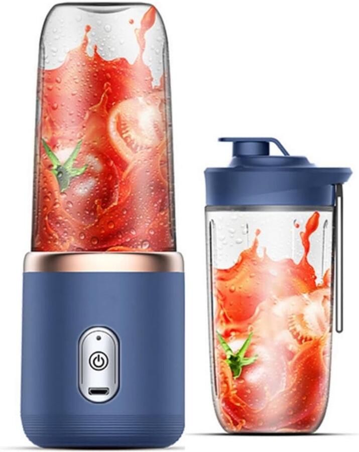 VHV Draagbare blender smoothie blender to go voor shakes en vers fruit 6 messen USB oplaadbaar Blauw 19 5 x 8 5 x 8 5 cm ABS voor thuis werk en onderweg